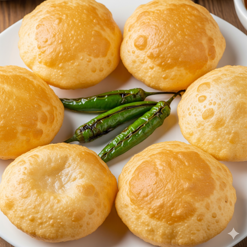 6 Fry Poori with 3 Fry Chilli